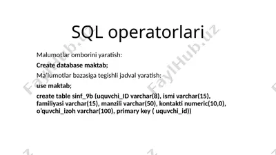 sql operatorlari — PPTX