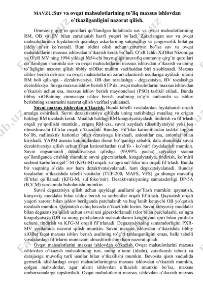 suv va ovqat mahsulotlarining maxsus ishlovdan o'tkazilishi — DOCX