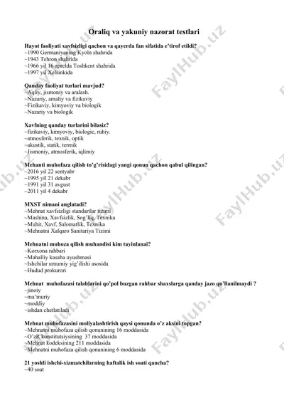 oraliq va yakuniy nazorat testlari — DOCX