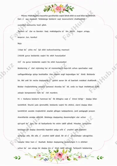 vaqt tasavvurlarini shakllantirish guruhlari — DOCX