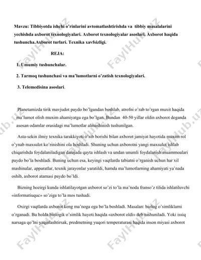 axborot texnologiyalari tibbiyotda — DOC