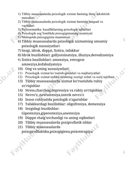 tibbiy muassasalarda psixologik xizmat fanining ilmiy tekshirish metodlari — DOCX