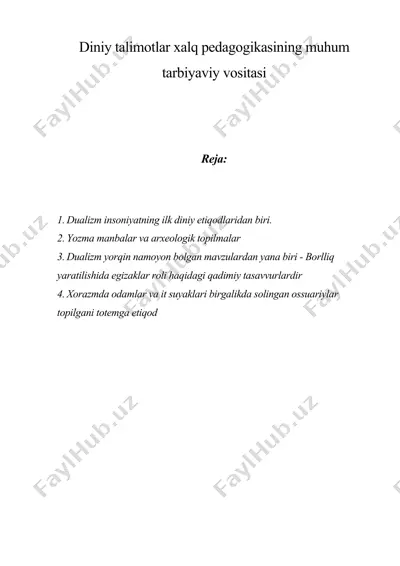 dualizm insoniyatning diniy e'tiqodlarida — DOC