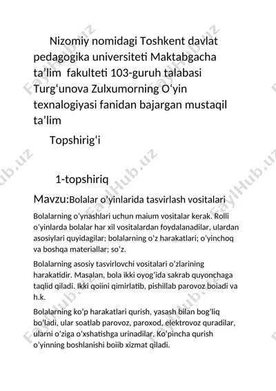 bolalar o’yinlarida tasvirlash vositalari — DOCX