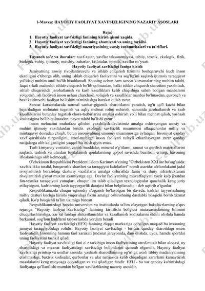 hayotiy faoliyat xavfsizligi — DOCX