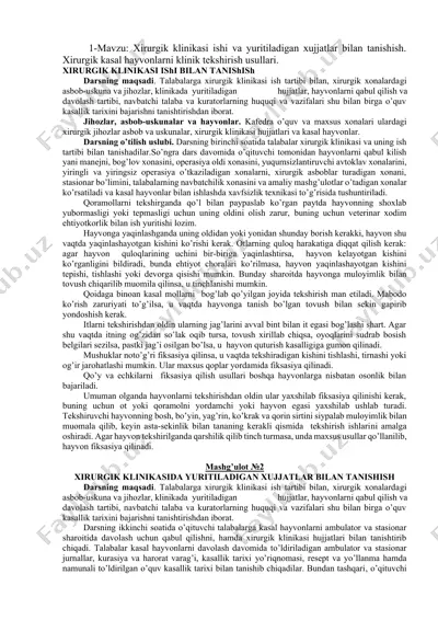 xirurgik klinikasi ishi va yuritiladigan xujjatlar bilan tanishish — DOCX