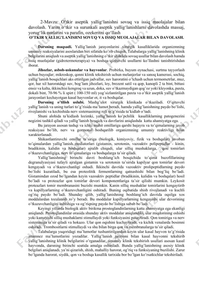 o‘tkir aseptik yallig‘lanishni sovuq va issiq muolajalar bilan davolash — DOCX