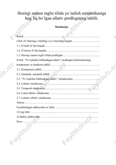 hozirgi zamon ingliz tilida yo`nalish semantikasiga bog`liq bo`lgan allativ predlogining tahlili. — DOC