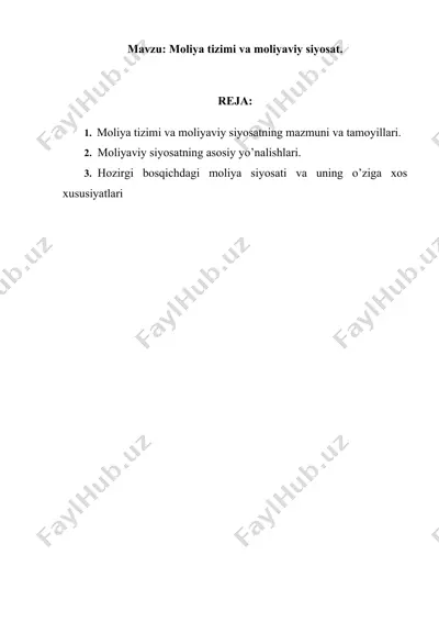 moliya tizimi va moliyaviy siyosat — DOCX