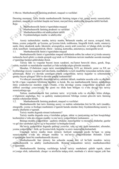 manbashunoslik fanining maqsad va mazmuni — DOCX