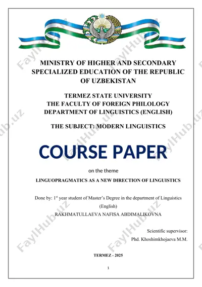 course paper on linguopragmatics as a new direction of linguistics — DOCX