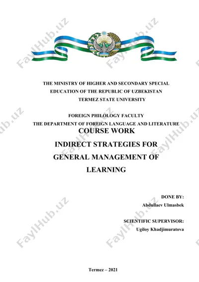 course work on indirect strategies for general management of learning — DOCX