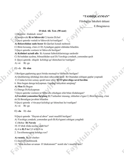 o'zbek tili. test — DOCX