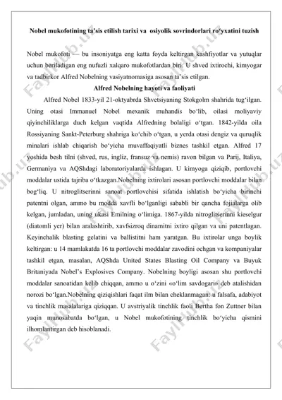 nobel mukofotining ta’sis etilish tarixi va osiyolik sovrindorlari roʻyxatini tuzish — DOCX