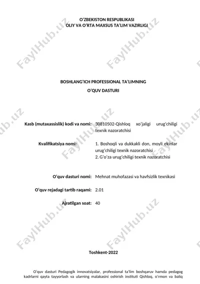 mehnat muhofazasi va havfsizlik texnikasi — DOC