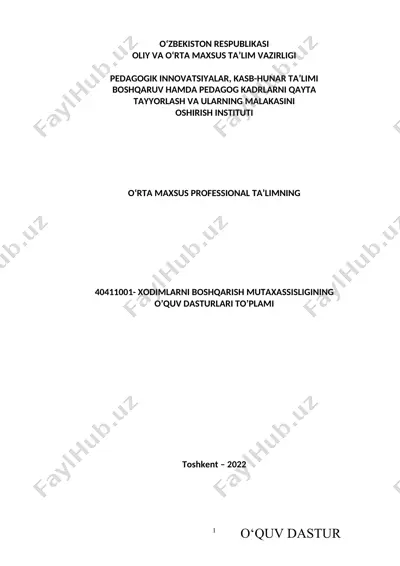 o‘quv dasturi "xodimlarni boshqarish mutaxassisi kasbi bo‘yicha" — DOC