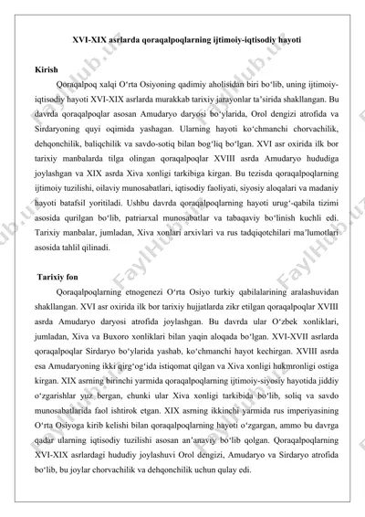 xvi-xix asrlarda qoraqalpoqlarning ijtimoiy-iqtisodiy hayoti tezis — DOCX