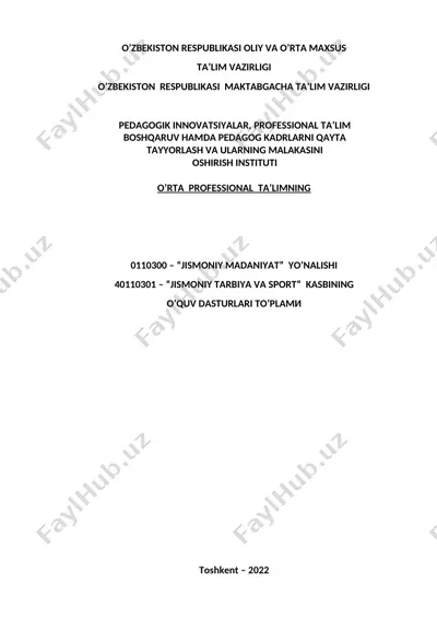 "jismoniy tarbiya va sport yo'nalishi o'quv dasturi" — DOC