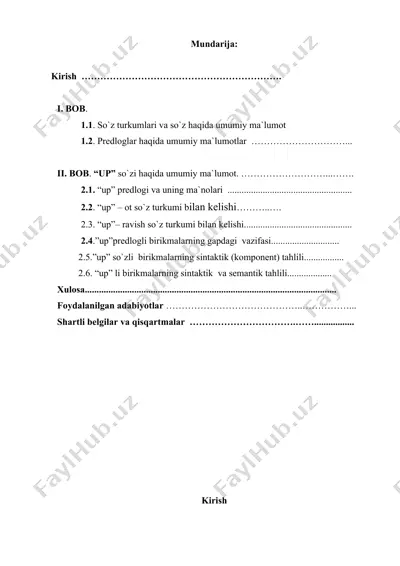 hozirgi zamon ingliz tilida ”up”predlogining grammatik tahlili — DOC