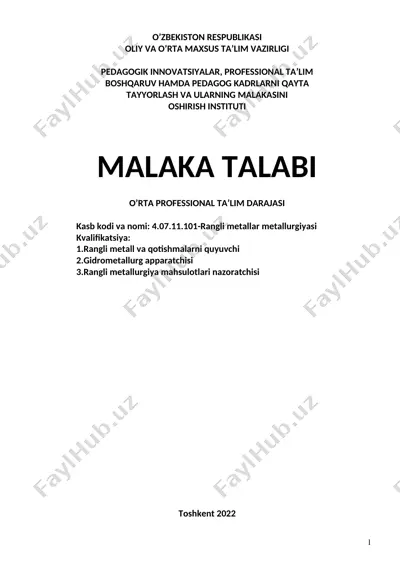 rangli metallar metallurgiyasi — DOC