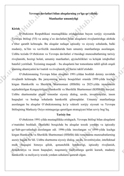 yevropa davlatlari bilan aloqalarning yo‘lga qo‘yilishi tezis — DOCX