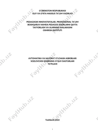 sovlovchisi kasbinning o'quv dasturlari to'plami — DOC