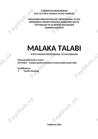 foydali qazilma konlarini ochiq usulida qazib olish — DOC