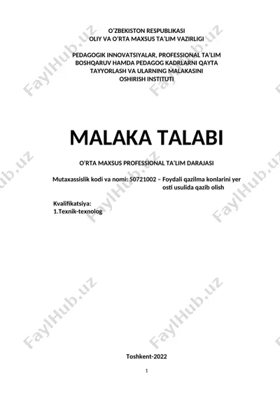 foydali qazilma konlarini yer osti usulida qazib olish — DOC