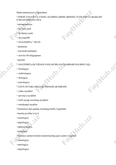 odamlar anatomiyasi va genetikasi — DOC