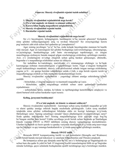 shaxsiy rivojlanish rejasi — DOC