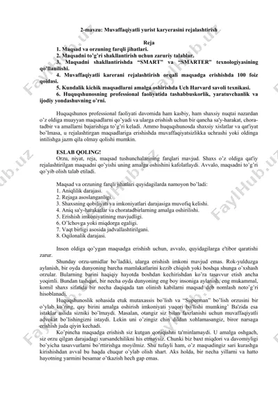 muvaffaqiyatli yurist karyerasini rejalashtirish — DOC