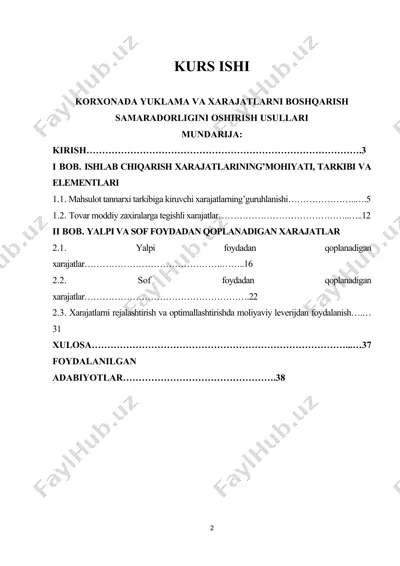 korxonada yuklama va xarajatlarni boshqarish samaradorligini oshirish usullari — DOC