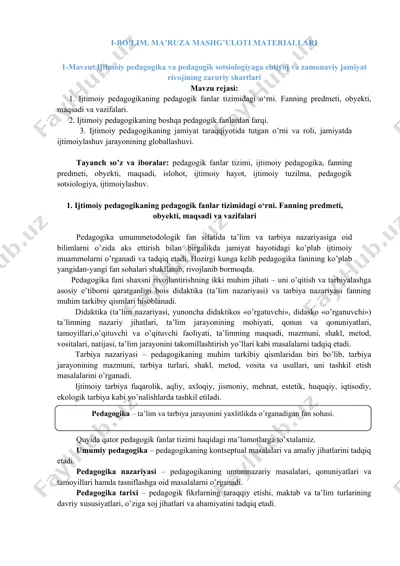 ijtimoiy pedagogika va pedagogik sotsiologiyaga ehtiyoj va zamonaviy jamiyat rivojining zaruriy shartlari — DOC
