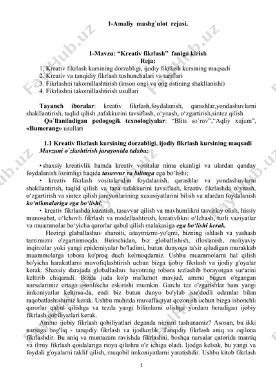 kreativ fikrlash kursi — DOC