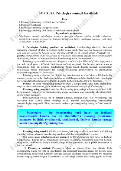 psixologiya fanining tarixi va nutq taraqqiyoti — DOC