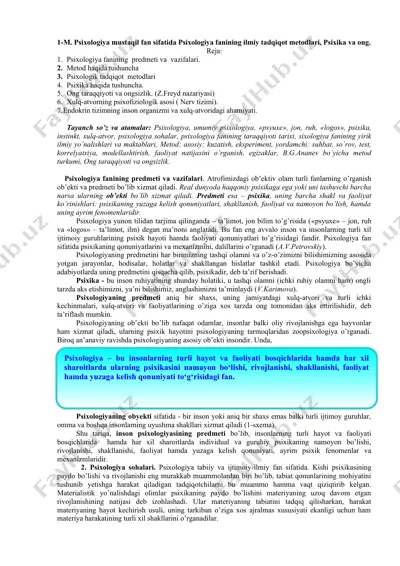 psixologiya fanining predmeti va vazifalari — DOC