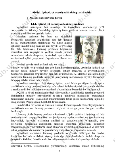 iqtisodiyot nazariyasi fanining shakllanishi — DOC