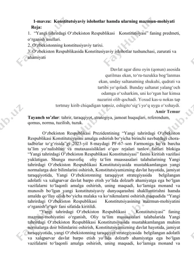 konstitutsiyaviy islohotlar hamda ularning mazmun-mohiyati — DOC