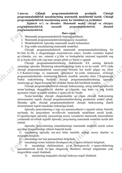 chiziqli programmalashtirish predmeti — DOC