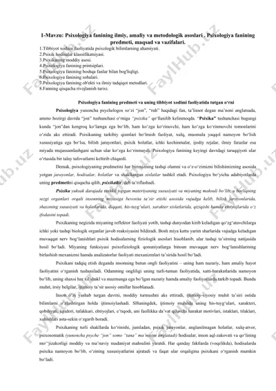 psixologiya fanining ilmiy, amaliy va metodologik asoslari — DOC