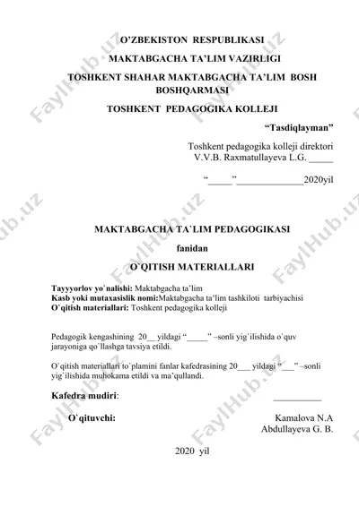 o`qitish materiallari (tayyorlov yo`nalishi: maktabgacha ta’lim) — DOC