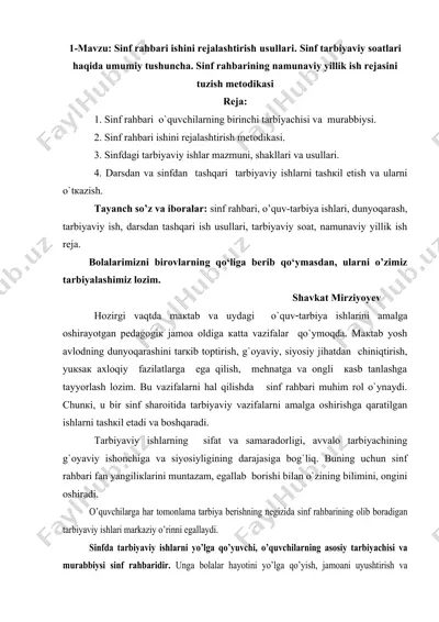 sinf rahbari ishini rejalashtirish usullari — DOC