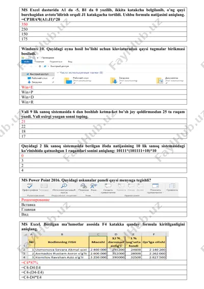 ms excel dasturida formula yozish — DOC