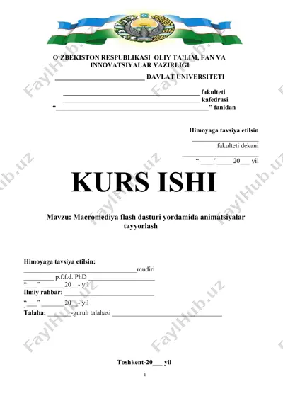 macromediya flash dasturi yordamida animatsiyalar tayyorlash — DOCX