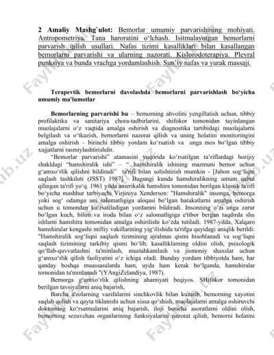 terapevtik bemorlarni parvarishlash — DOC