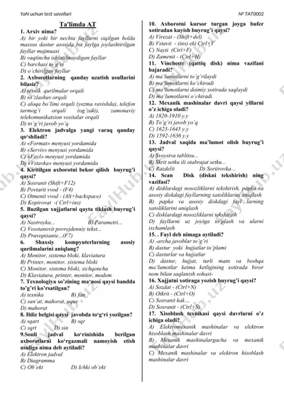 yan uchun test savollari — DOC