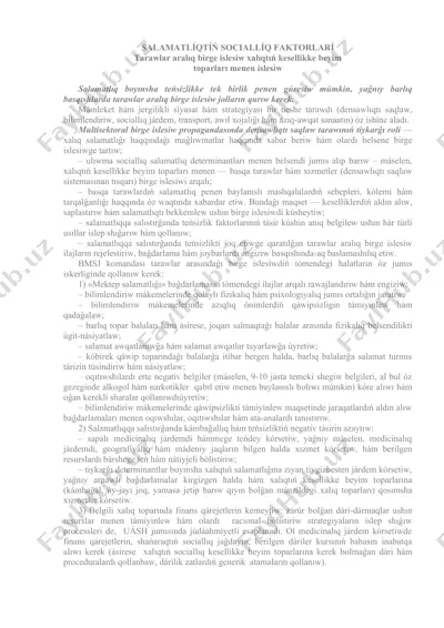 salamatlıqtiń sociallıq faktorları — DOC