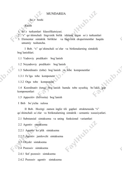 “s” qo`shimchali so`zlar va birikmalarning sintaktik – semantik tomondan analiz qilish — DOC