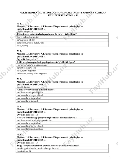 eksperimental psixologiya va praktikum — DOC