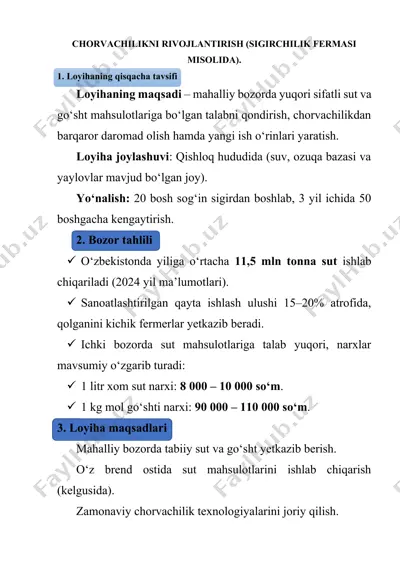 chorvachilikni rivojlantirish (sigirchilik fermasi misolida). — DOCX